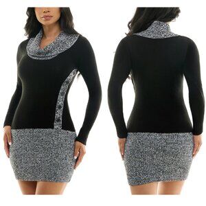 BCX Juniors' Cowlneck Long-Sleeve Sweater Dress – Colorblock, Long Sleeve (M)